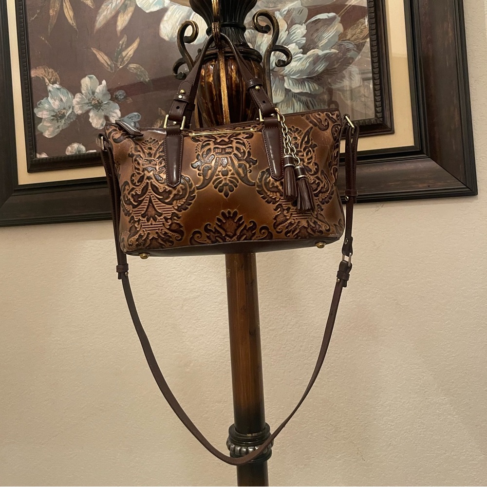 Brahmin Tan and Brown Embossed Crossbody Bag